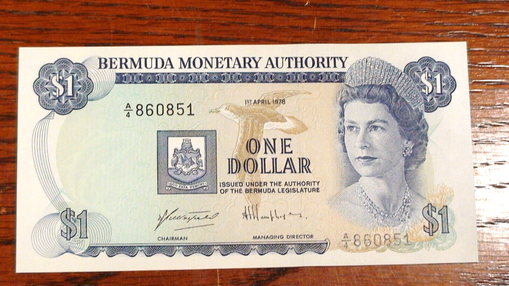 1976 BERMUDA MONETARY AUTHORITY One Dollar CHOICE UNCIRCULATED Note $1 Bill!