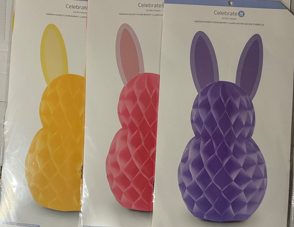 6 Medium Easter Honeycomb Bunny Decorations - 9.3x18in Celebrate It - New