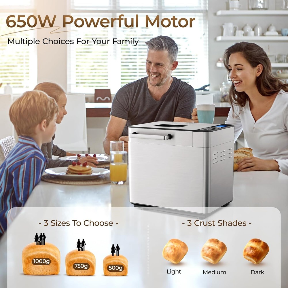 Automatic Bread Maker Gluten-Free, Dough Function, Adjustable Size Crust Setting