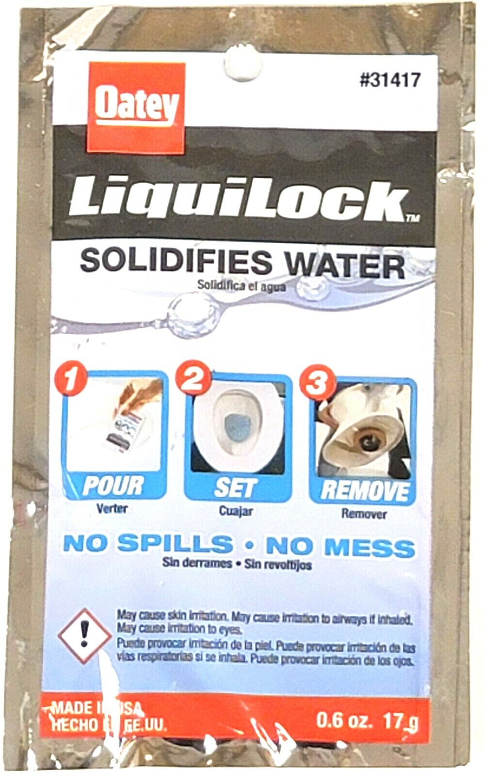 20 PACK OATEY 0.6oz Liquilock Toilet Removal Water Solidifier Absorbing Crystal