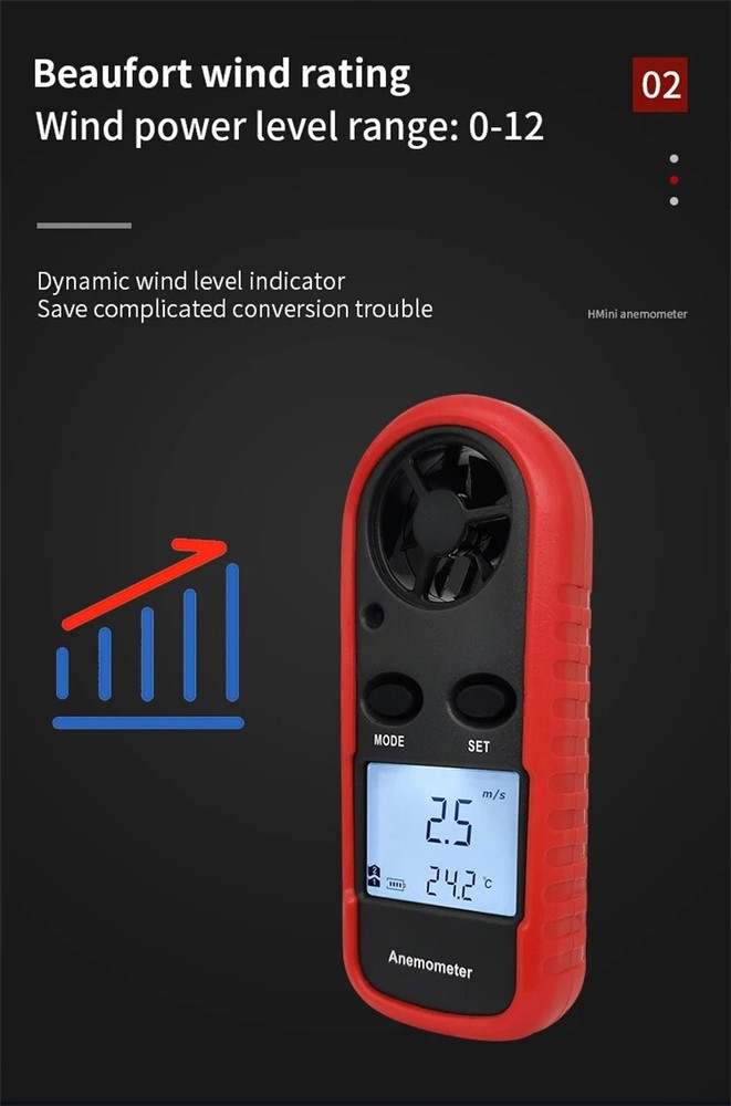 Digital Anemometer Air Wind Speed Velocity Gauge Meter Thermometer Handheld LCD
