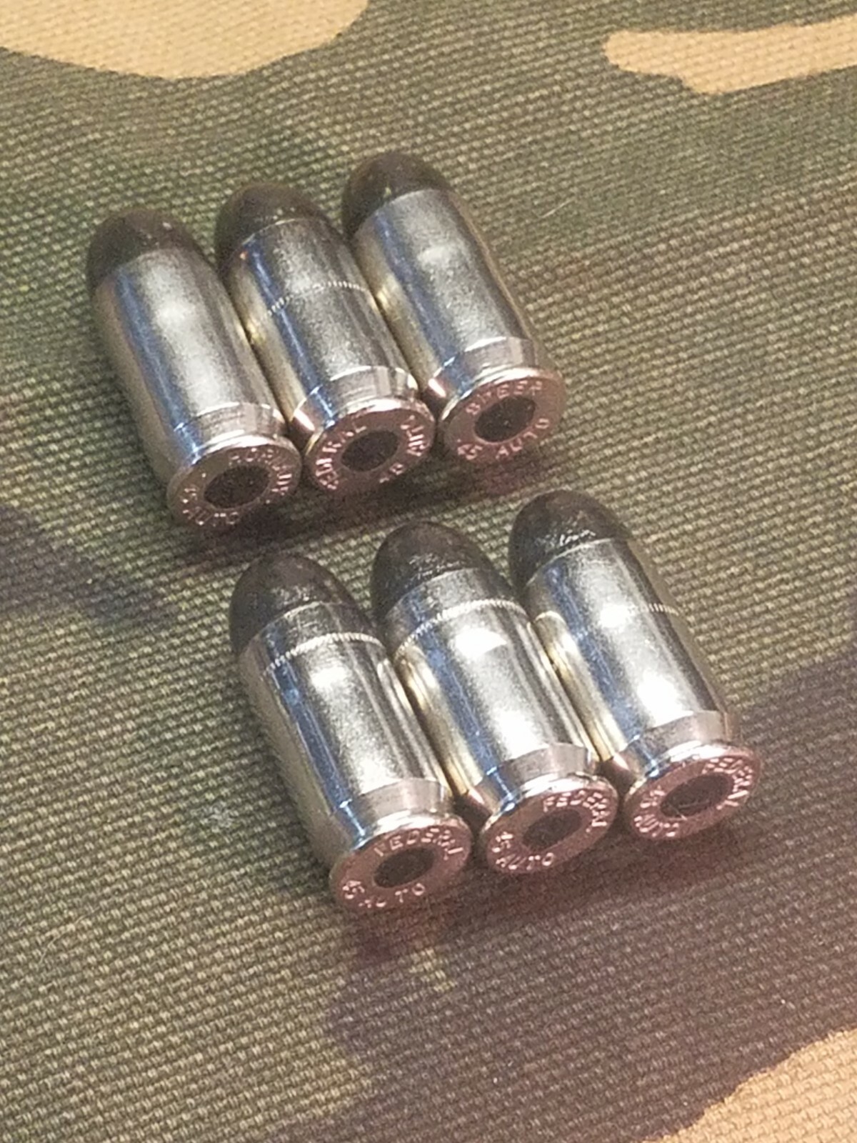 45 ACP SNAP CAPS SET OF 6, BLACK AND NICKEL, REAL 230gr WEIGHT!!!