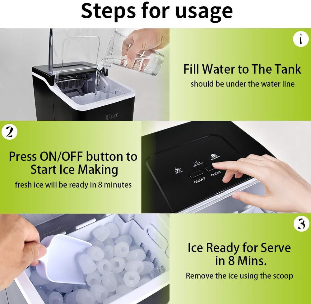 Portable Ice Maker,Ice Maker Machine for Countertop, Self-Cleaning Function Ice