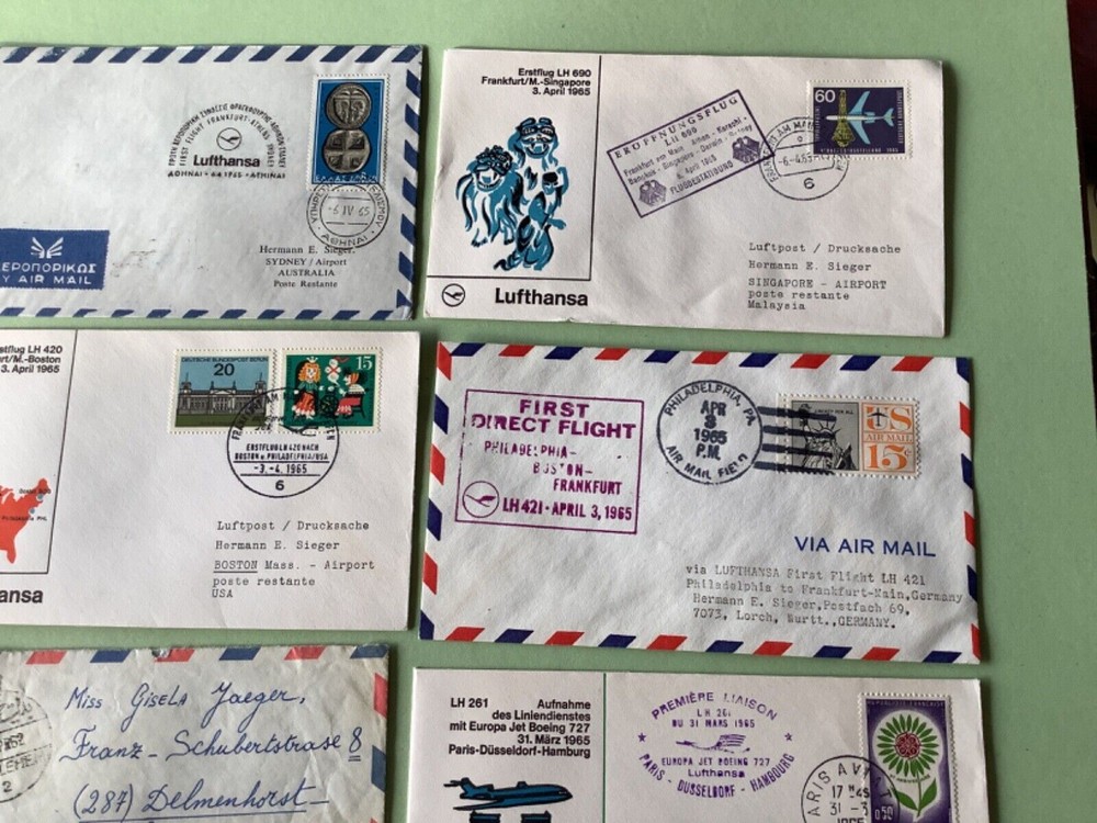 Airmail flight cover mixed world 9 items Ref A1465