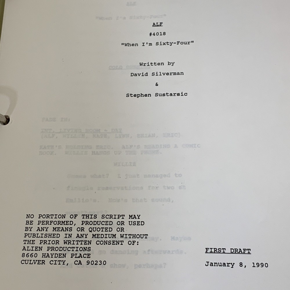 Original Alf TV Script Show, UNIQUE COPY! “When I’m Sixty-Four” #4018