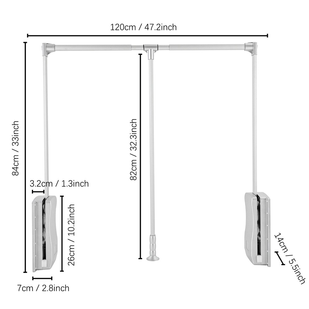Modern 33 Inch Pull Down Closet Rod Pull Down Wardrobe Organizer Silver Indoor
