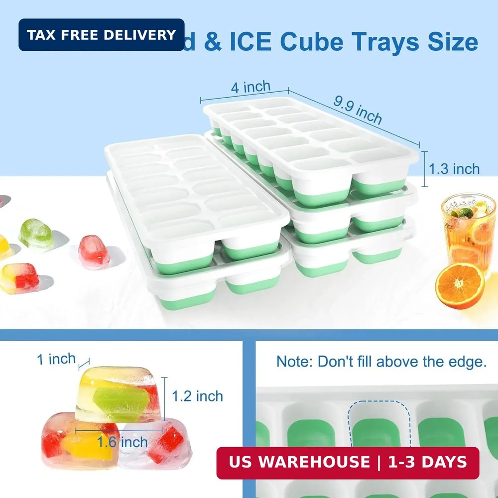 5 Pack 70 Cube Silicone Ice Cube Trays for Freezer with Lids, Easy-Release Stack