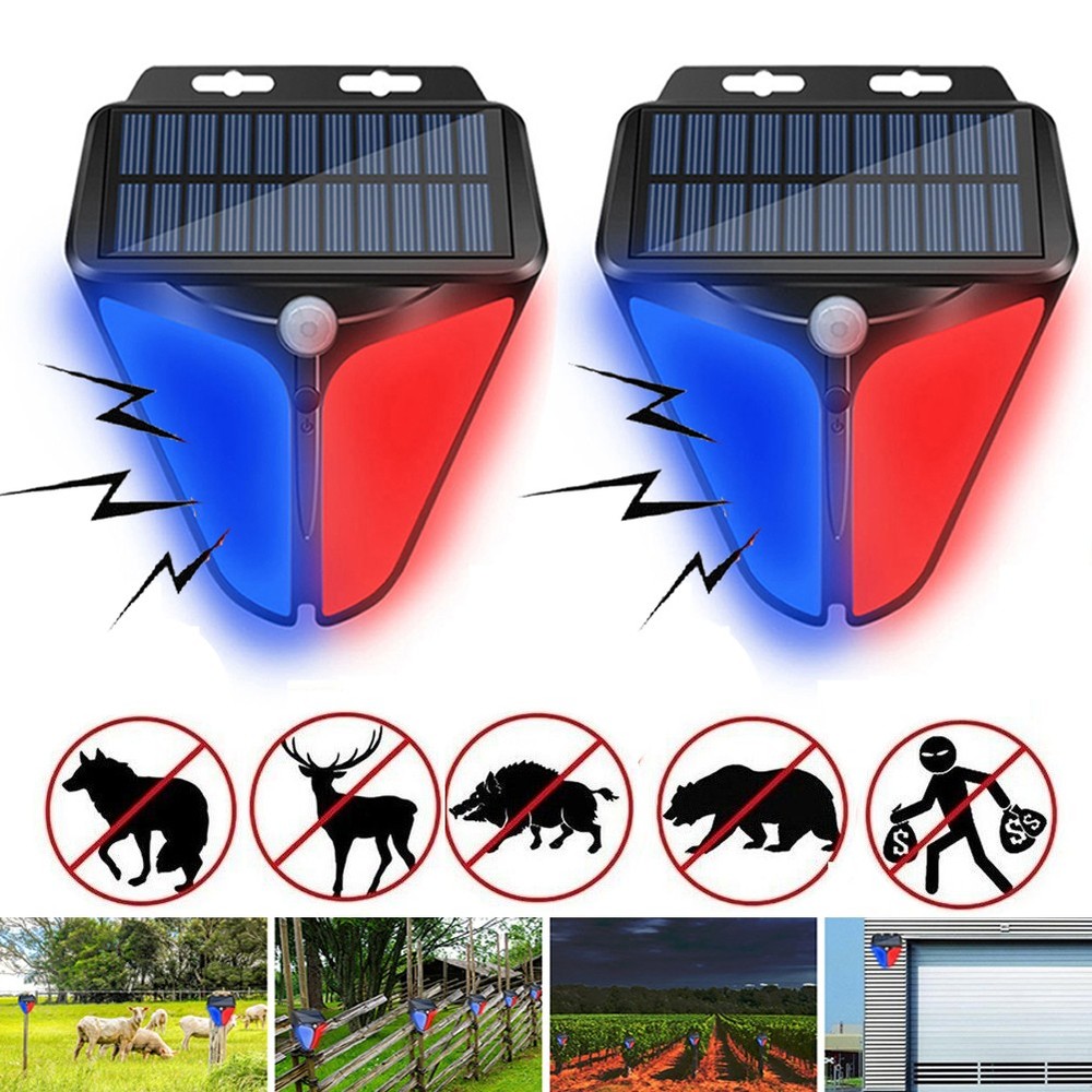 2/4X Solar Alarm Light Strobe Light Wireless Motion Sensor Detector Outdoor LED