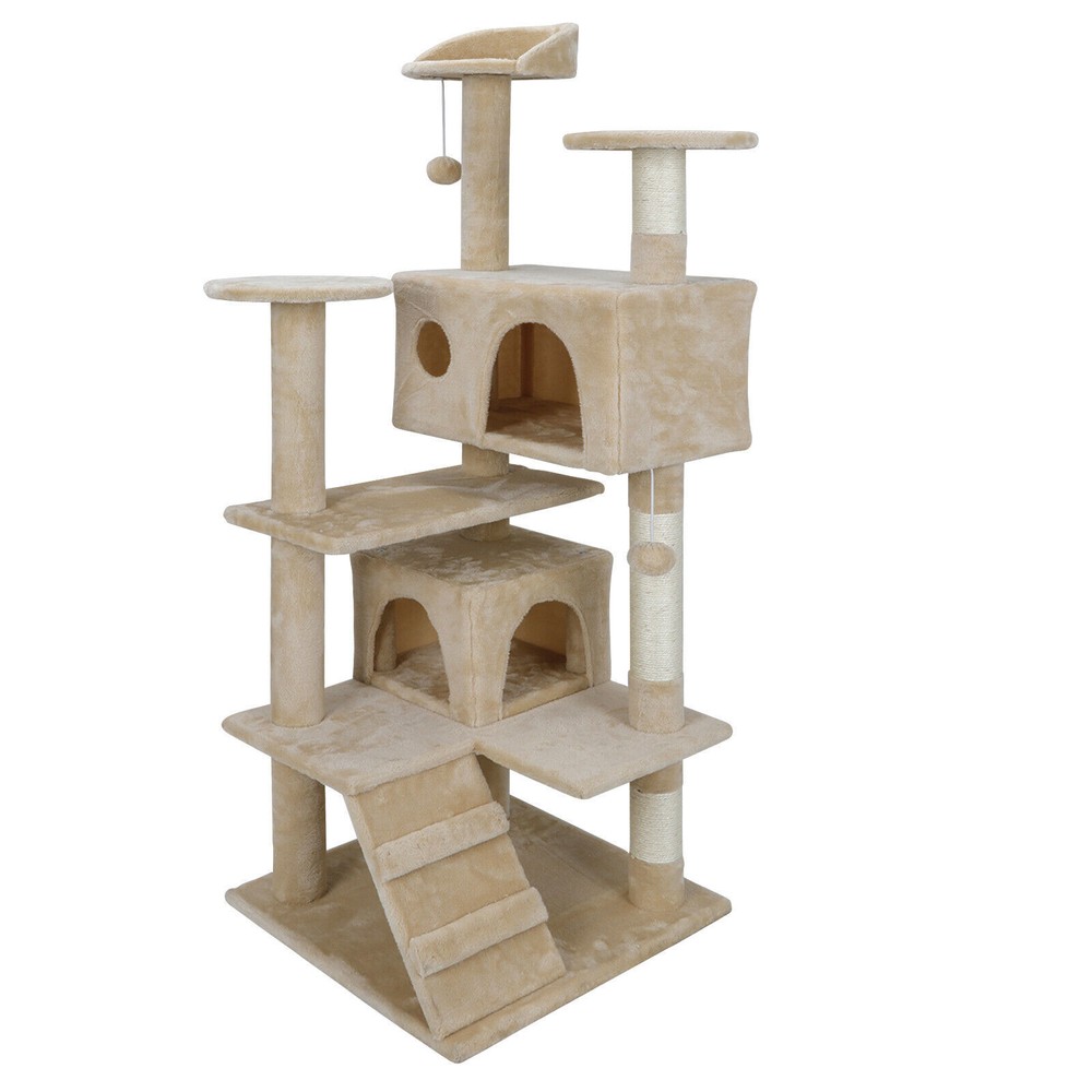 53" Beige Cat Tree Condo Tower Scratching Post Pet Play House Activity Have Fun