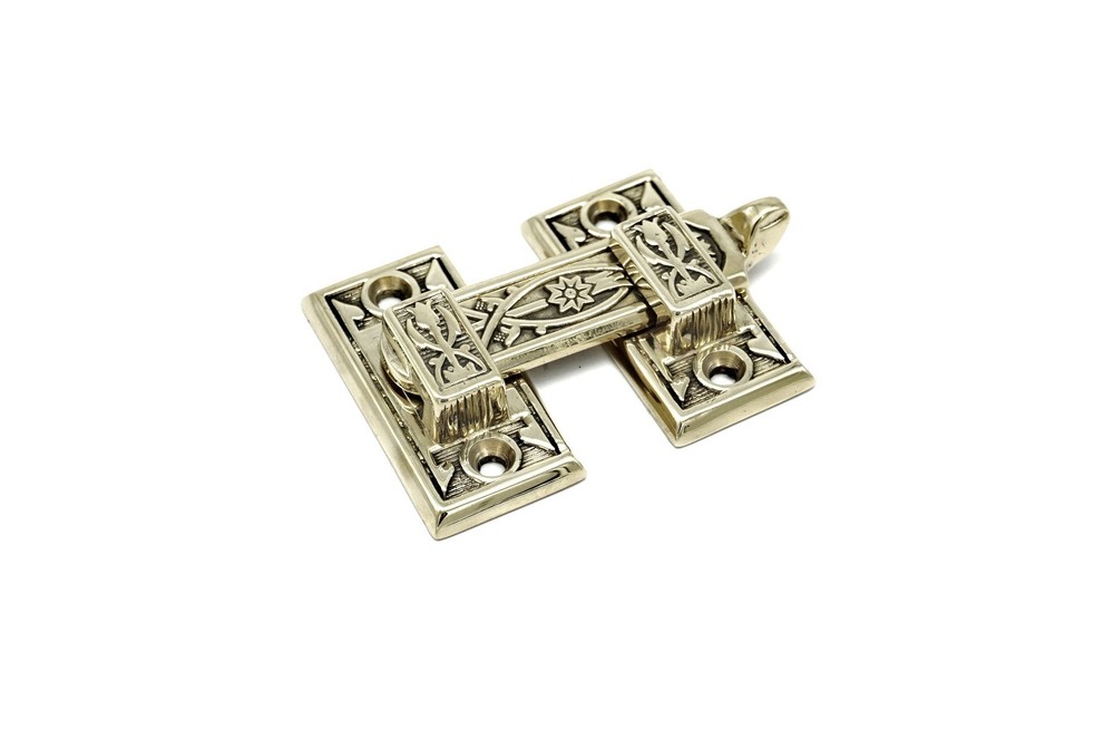 Latch SHUTTER LATCH Antique Style Cabinet Latch Solid Polished Brass Lacquered