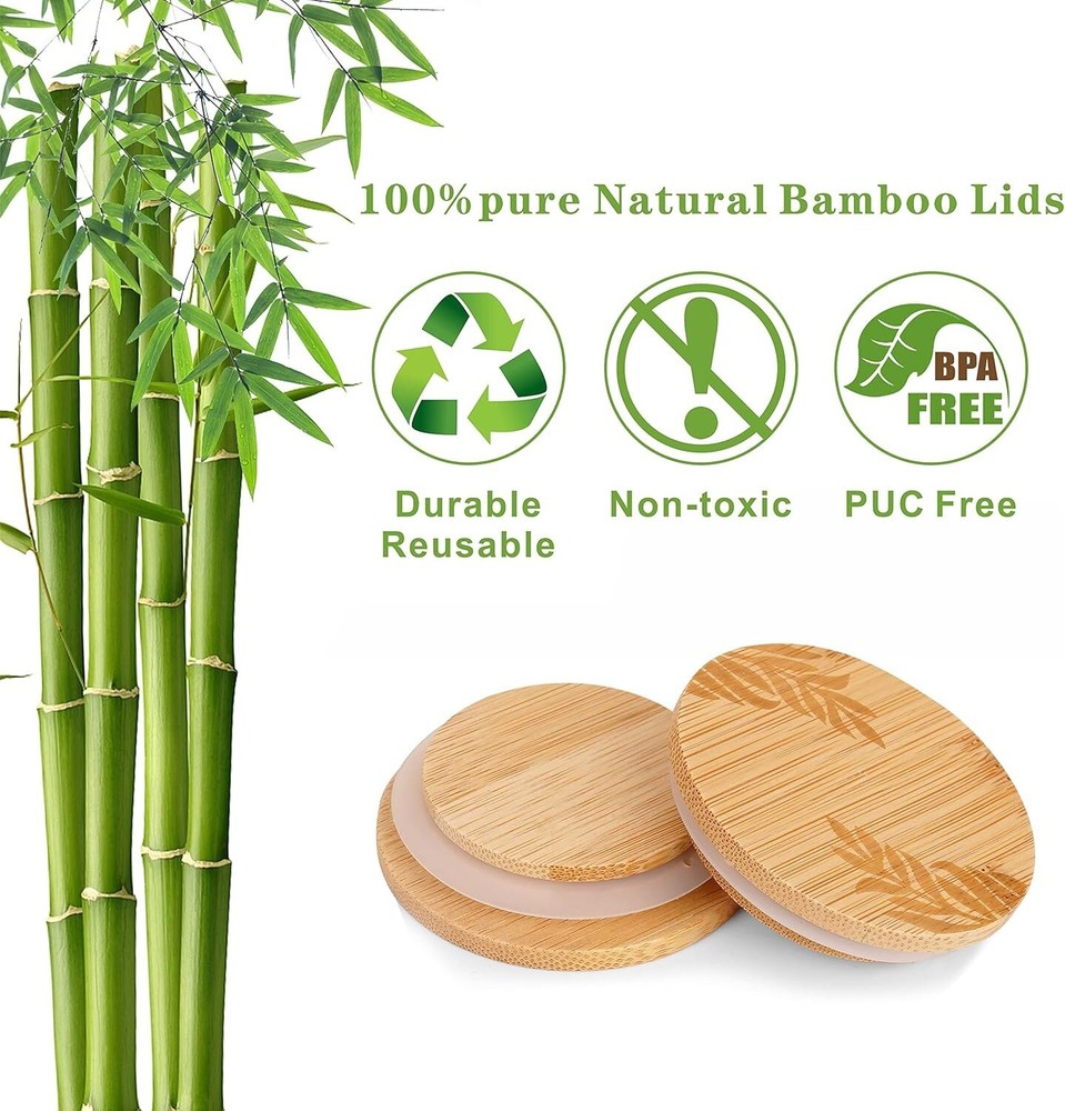 Stylish Leaf Pattern Bamboo Lids for Oui Yogurt Jars - Reusable & Durable, 8-Pcs