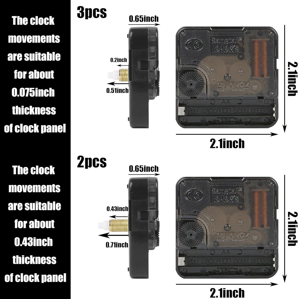 Wall Clock Quartz DIY Mechanism Battery Powered Replacement Parts Kit, 5 Pack