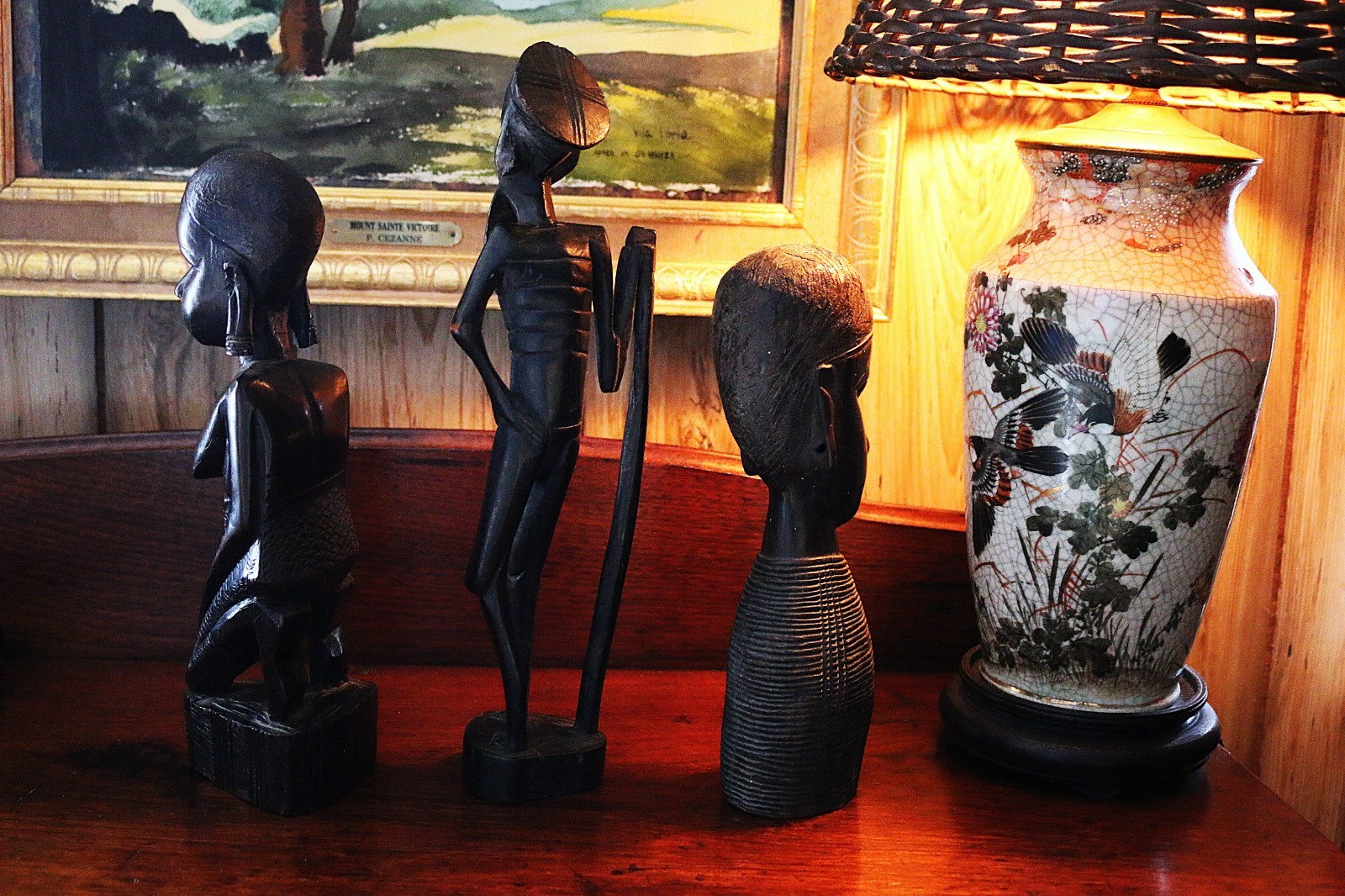 3 Mid Century African Figures, carved Exotic Ebony ,