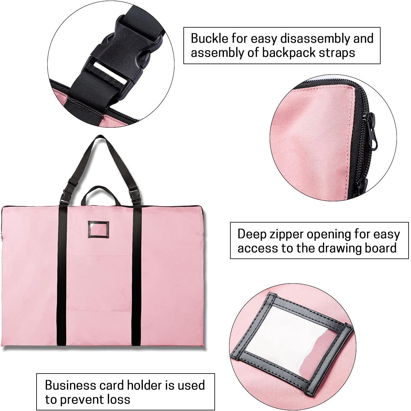 Large Size Art Portfolio Bag with Nylon Shoulder, 24 x 36 inches Light pink