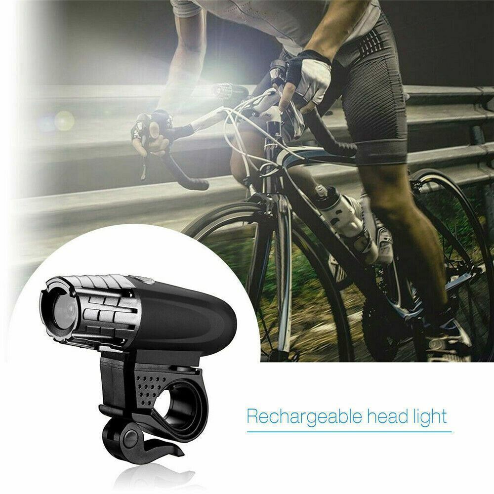 USB Rechargeable Bright LED Bicycle Bike Front Headlight and Rear Tail Light Set