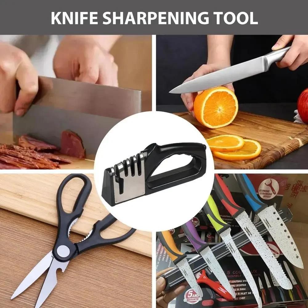 Kitchen 4-stage Knife Sharpener Multifunction Portable with Non-slip Base