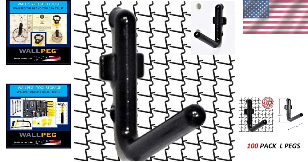 Versatile 100-Piece Black L-Style Pegboard Hooks – Quick & Easy Installation