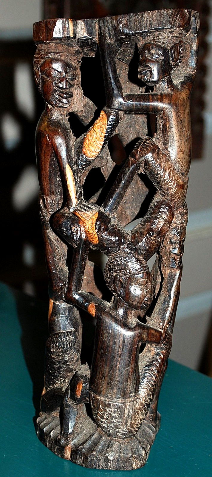 Vtg MAKONDE African TREE OF LIFE Ancestor Family Hand Carved EBONY WOOD Statue