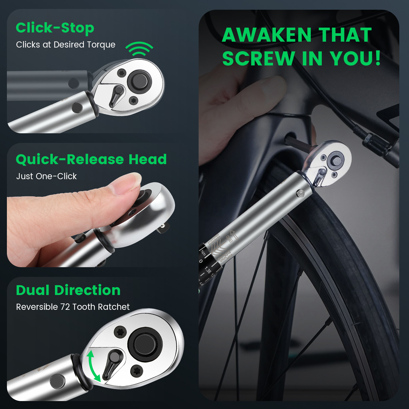 32 PCS 1/4" Drive Bike Bicycle 2.5-20NM Torque Wrench Spanner Tools W/ Hex Bits