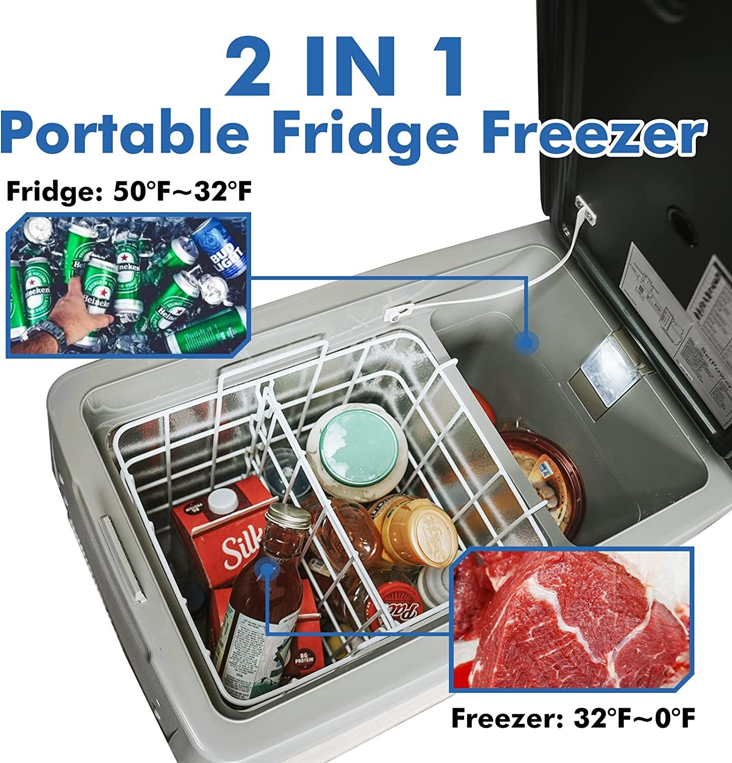 31/42/53QT Car Portable Freezer Fridge 12V Camping Refrigerator With Compressor