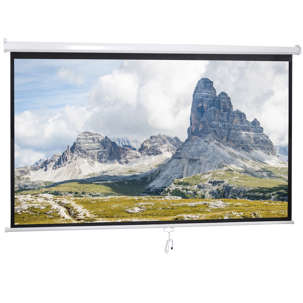 Projector Screen Pull Down 100" 16:9 HD Projection Screen Indoor Outdoor White