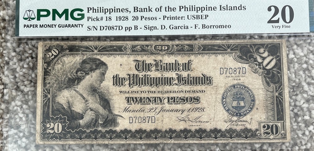 1928 20 Pesos Philippines VF20