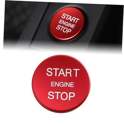 Push Start Button Cover, Aluminum Car Engine Start Stop Button Cover, 1 PC Red