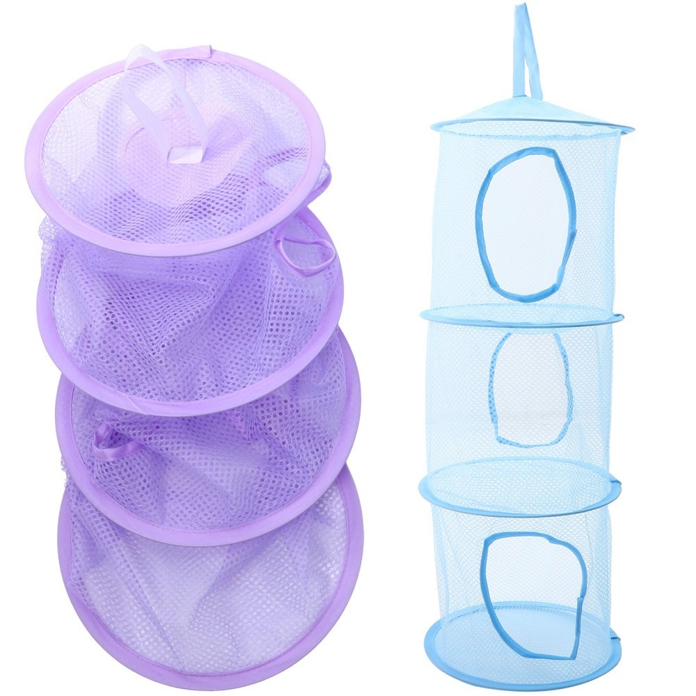 2 Pcs Mesh Hanging Drying Nets Foldable Multi Layer Drying Basket For Socks