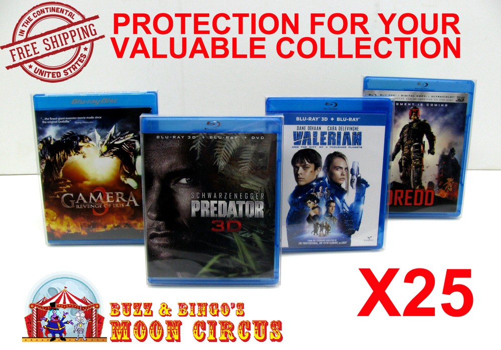 25x BLU-RAY WITHOUT SLIPCOVER (SIZE BR1) - CLEAR PLASTIC BOX PROTECTOR SLEEVE