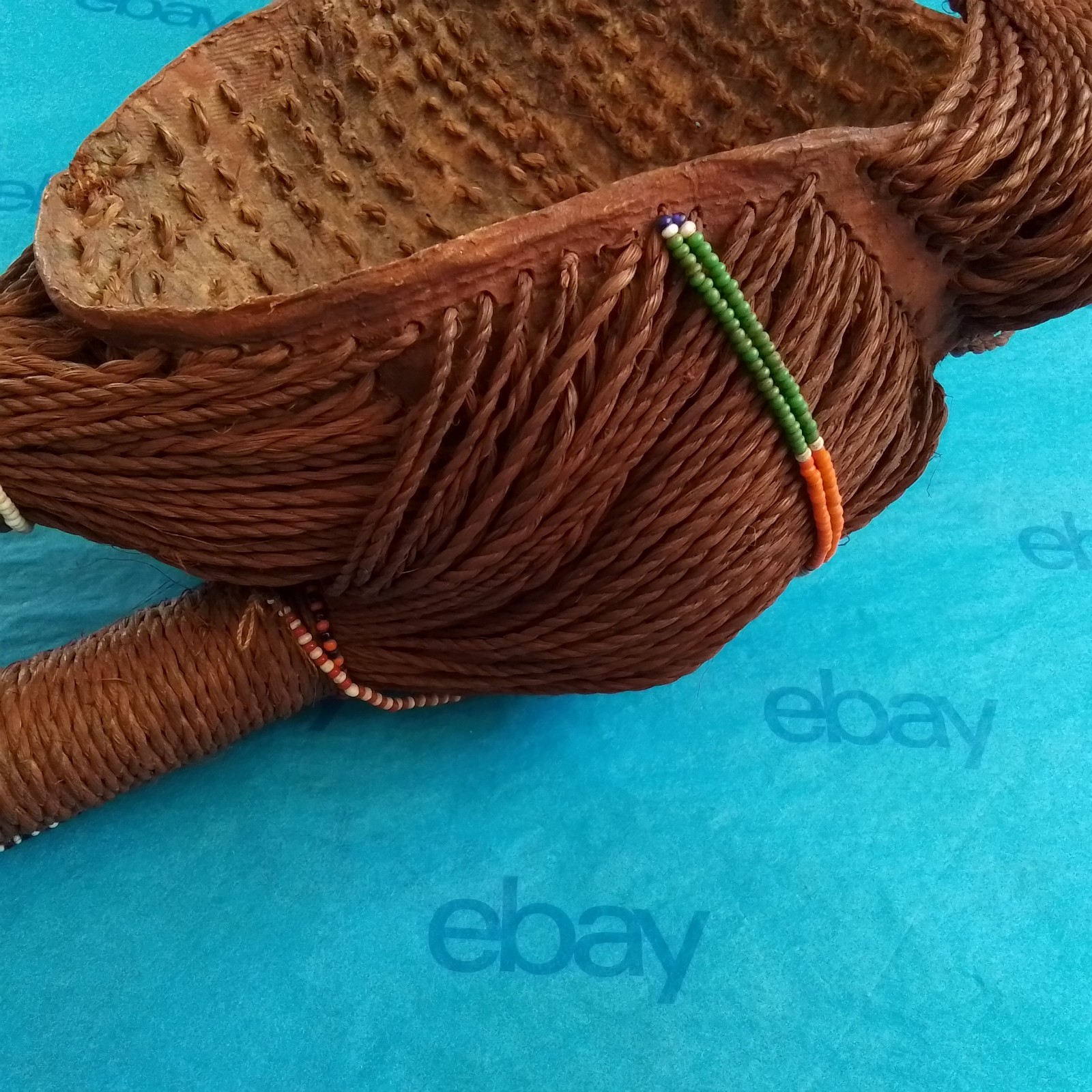 Vtg Maasai Tribal Men's Headdress, Kenya, Africa, Red Ochre Sisal Glass Beads