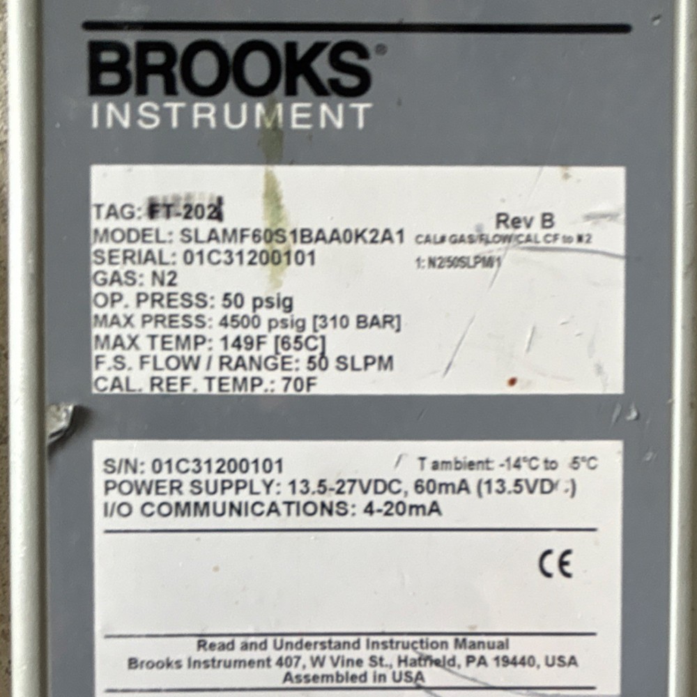 Brooks SLAMF60S1BAA0K2A1 Mass Flow Controller 50 SLPM N2