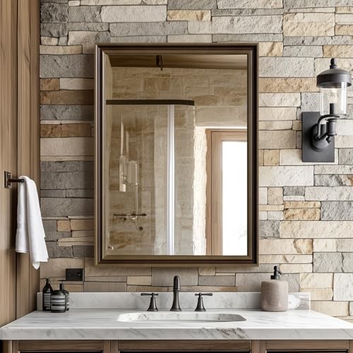 Effect Framed Wall Mirror, 22x30 Rectangle Mirror, 30"L x 22"W Retro Copper