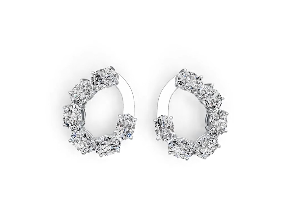 Sterling Silver Semi Mount Earrings Setting Oval OV 7X5mm Front-Facing Hoop