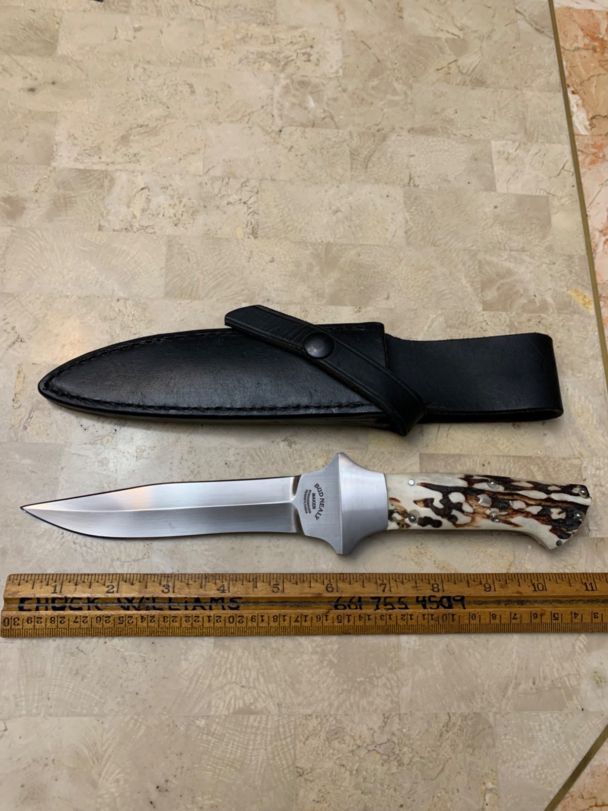 Bud Nealy , Knife makers Guild Member With leather Sheath, Case,Beautiful Knife.