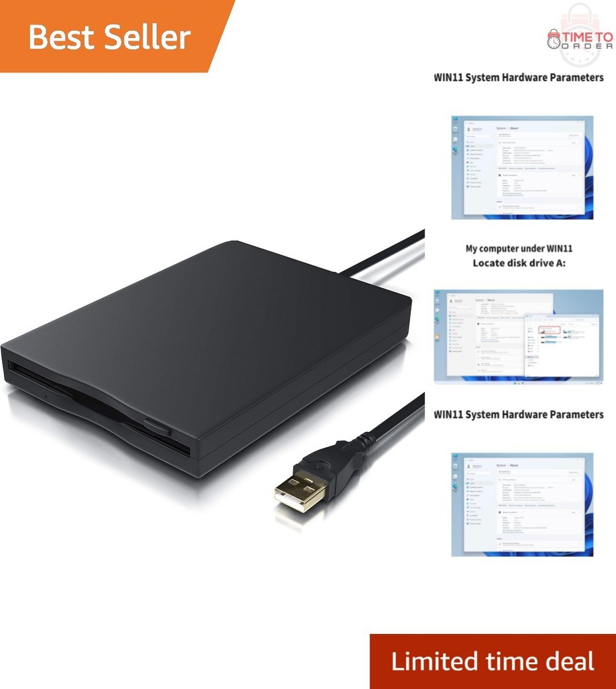 USB Floppy Drive Portable 3.5-inch External Reader for Windows Mac Linux