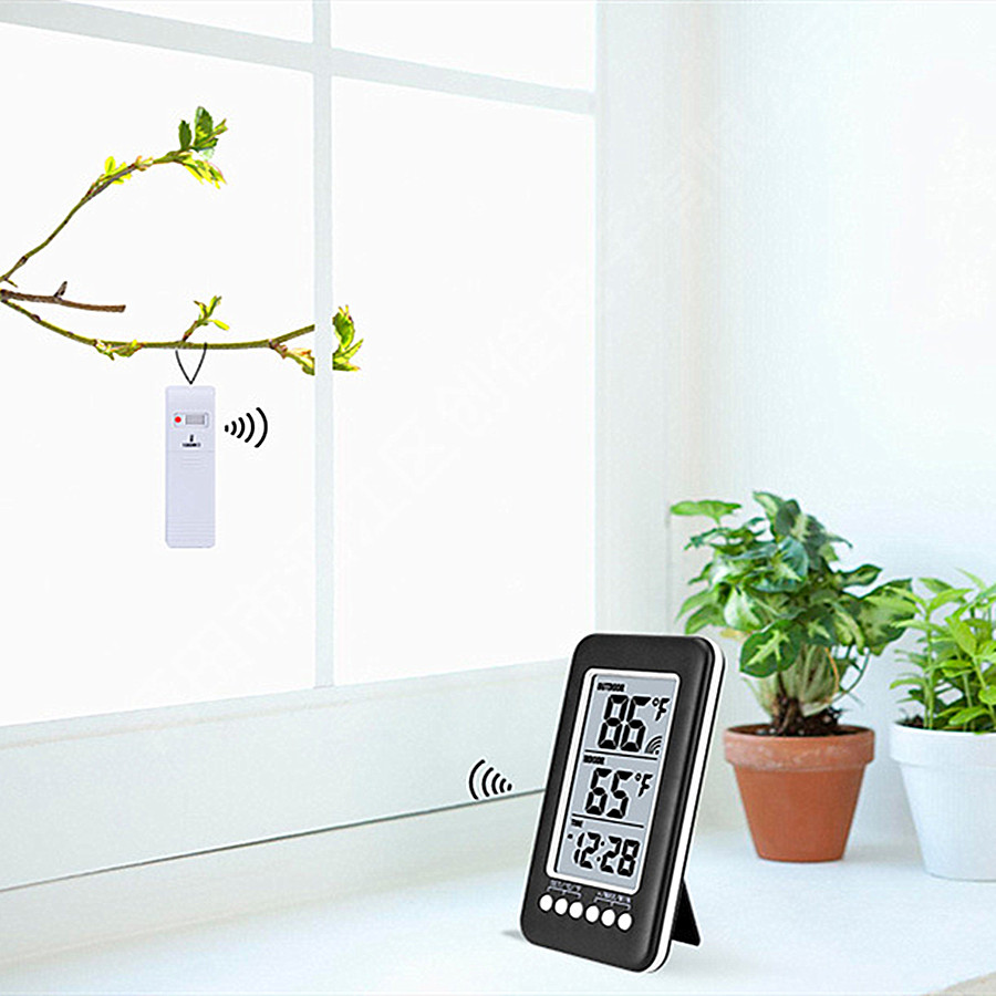 Digital Thermometer Clock Indoor/Outdoor Wireless Temperature Meter Transmitter