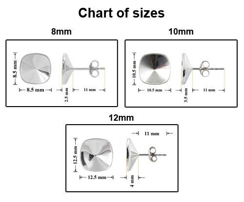 Sterling Silver Earrings Stud Posts for Gluing Square Cushion Shape Crystals