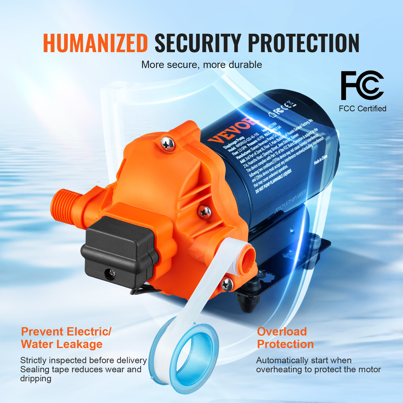 VEVOR 110V Water Pressure Diaphragm Pump Self-Priming Pump 45 PSI 3.3GPM Boat RV