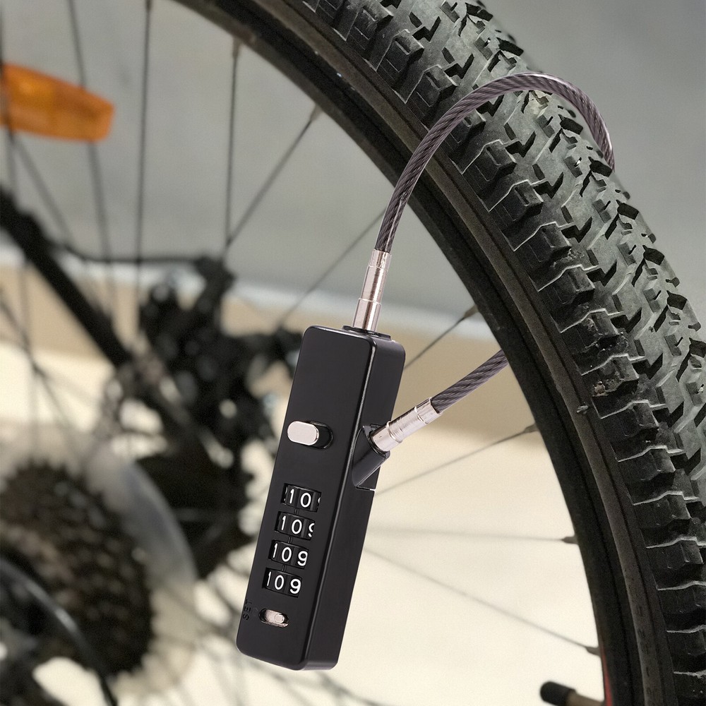 Black Cable Combination Lock with 4-Digit Dial and 3 Steel Cables