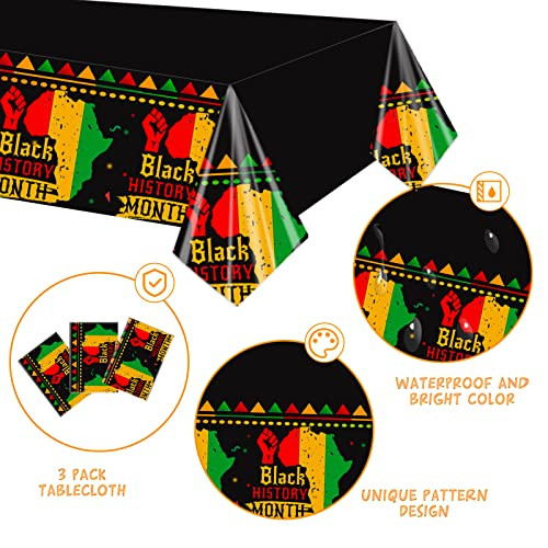 3 Pack Black History Month Tablecloths Plastic Disposable Rectangular