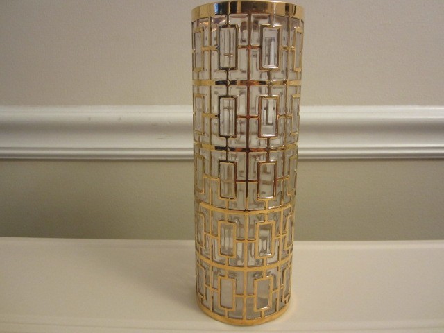 Vintage Imperial Glass Shoji Trellis Vase 10" Tall Mid Century Modern Bar Ware