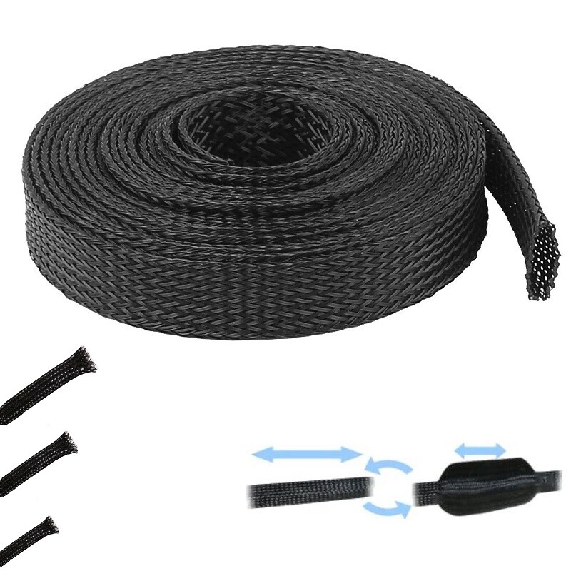 BLACK EXPANDABLE BRAIDED SLEEVE PER METER ELECTRICAL WIRE CABLE PROTECTOR WRAP