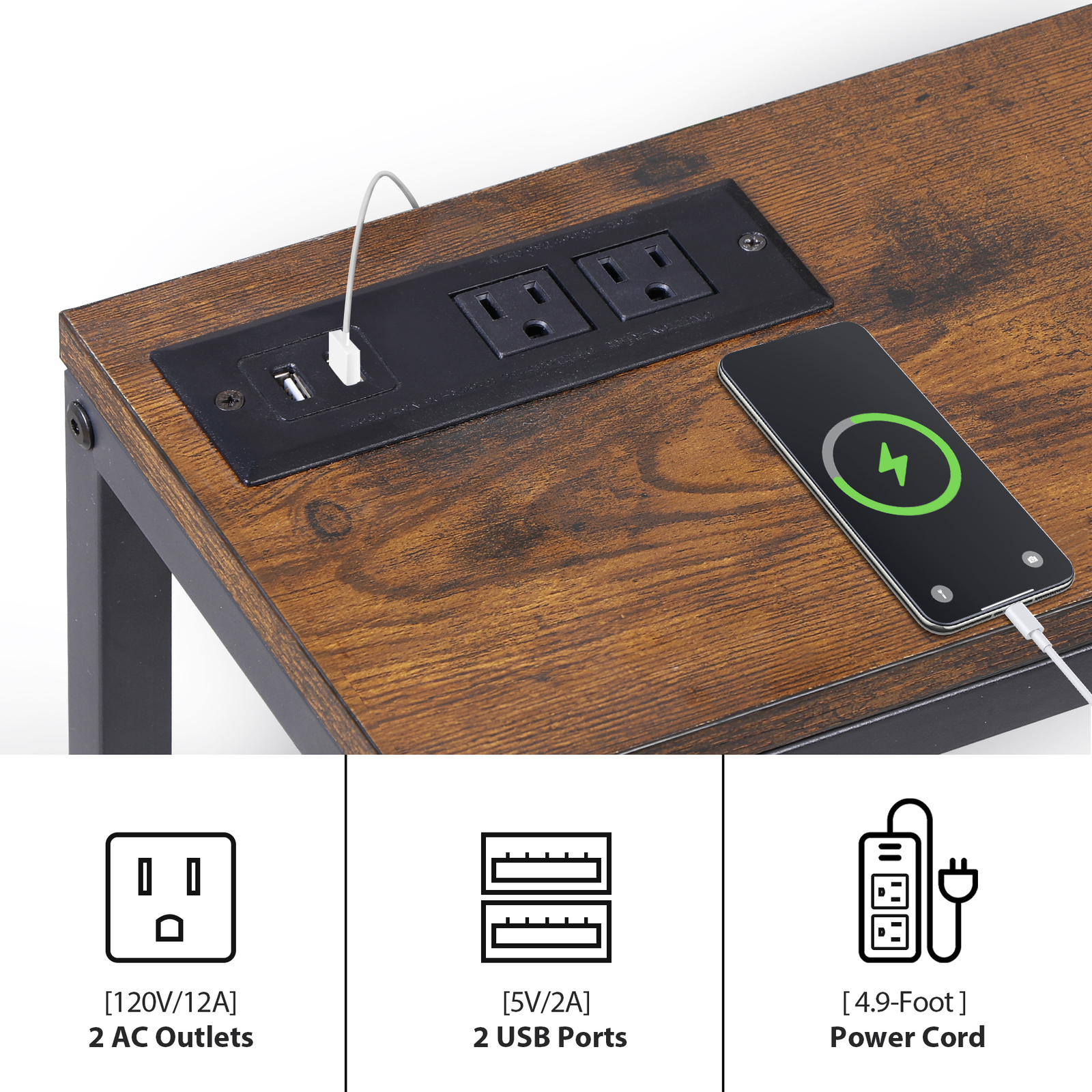 Console Table with Power Outlets and USB Ports Narrow Sofa Table for Living Room