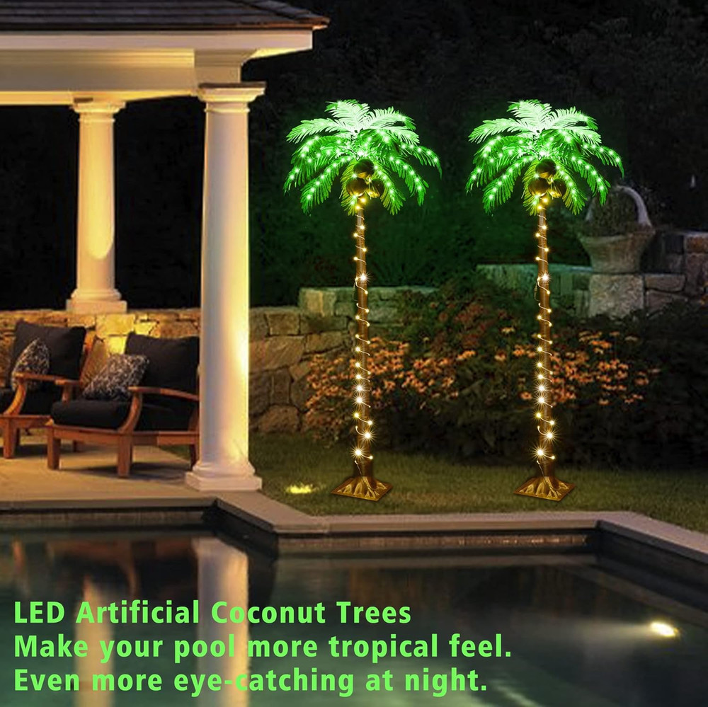 6 FT LED Lighted Palm Tree with Coconuts Outdoor Artificial Palm Tree Tropical P