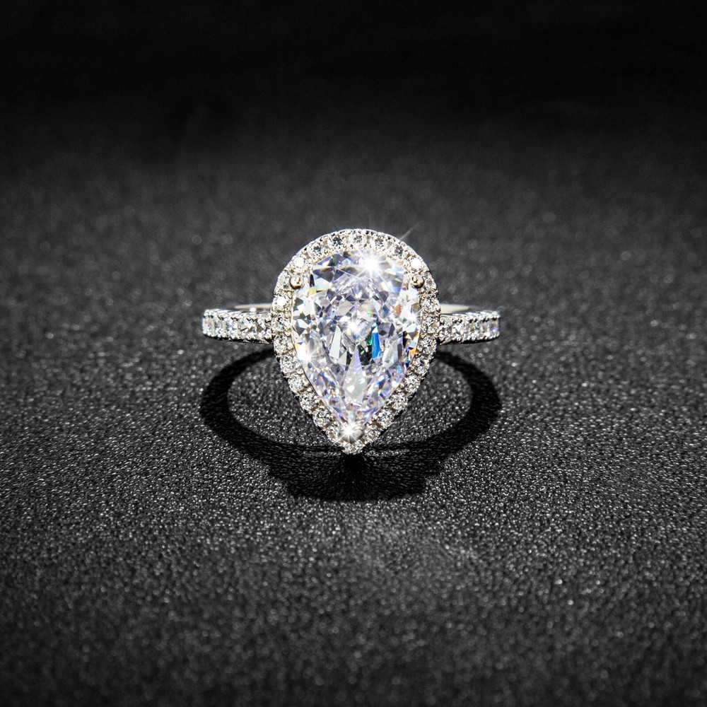 5CTTW Teardrop Shape Ring, Lab-Created Diamonds, VVS,1 D, Silver 925, SO17