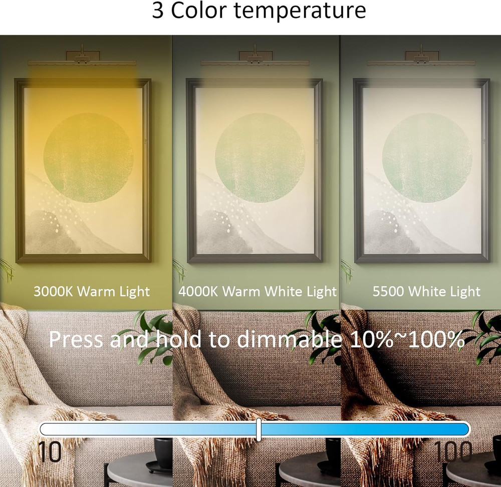 Wireless Picture Light, Remote Control Picture Light with Dimmable, 16" Timer Pr