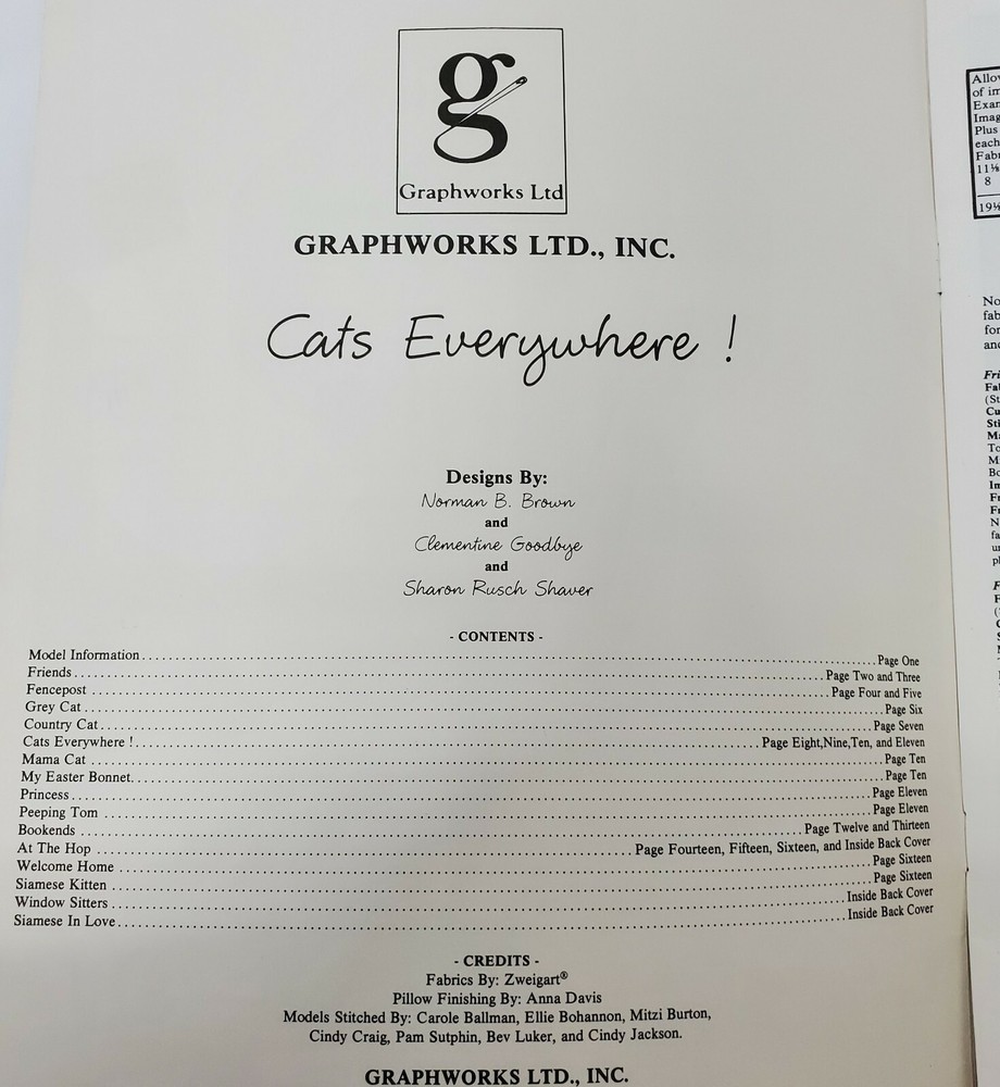 "Cats Everywhere" Counted Cross Stich Graphworks LTD 15 different Patterns 89