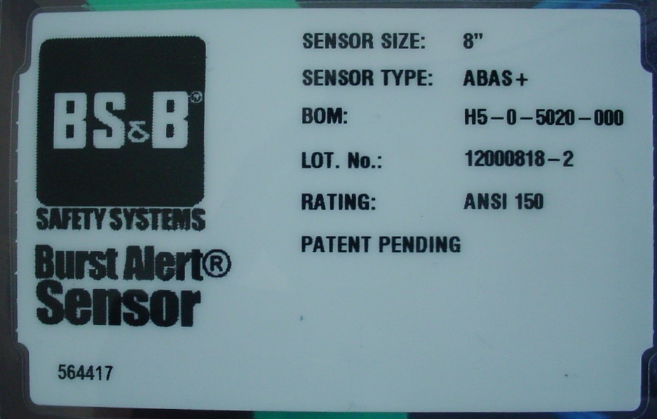 BS&B Burst ABAS + Sensor. Size 8"