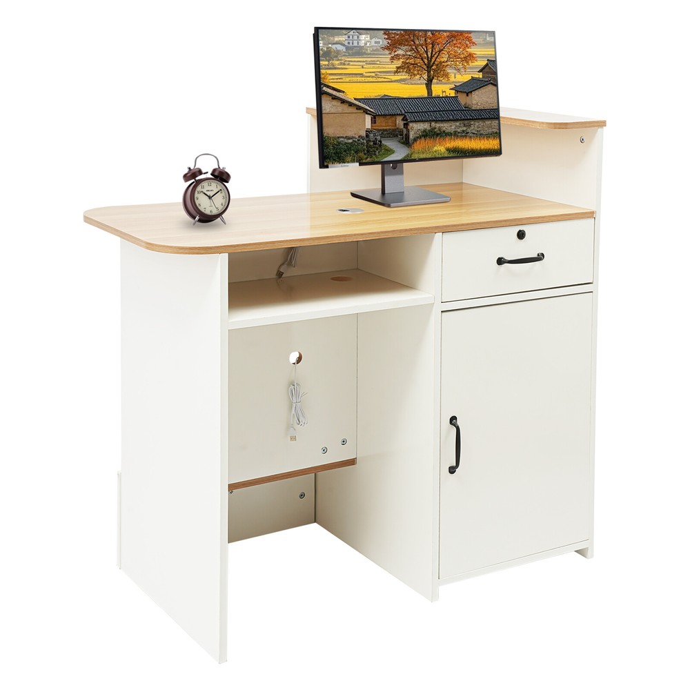 Commercial Reception Desk with LED Lights and Ample Storage Space