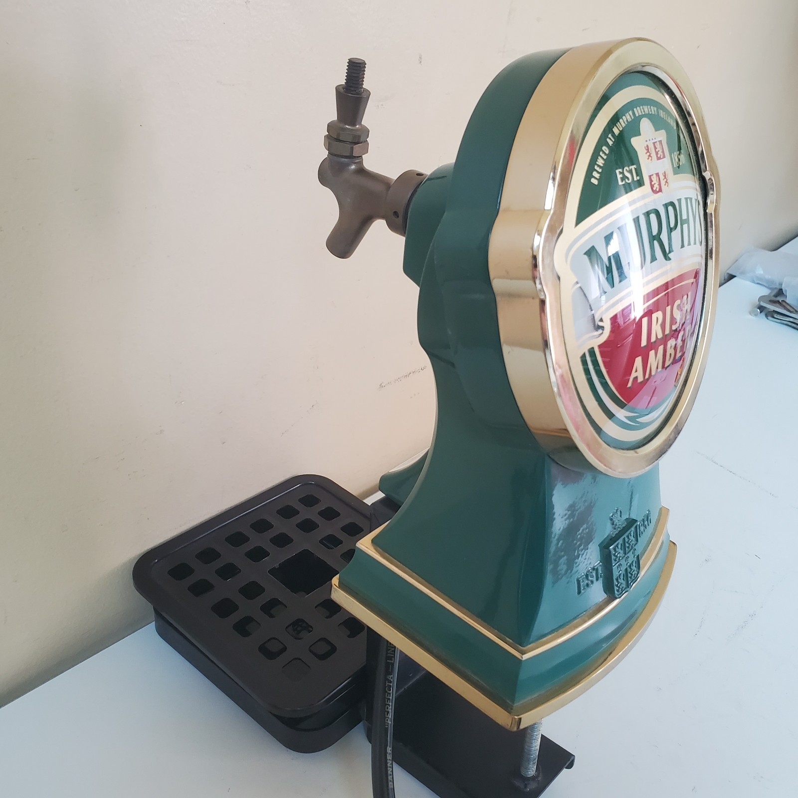 Murphy’s Irish Amber Draft Tower Brass Beer Tap Handle Faucet Line Mounting Rig